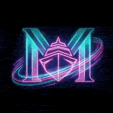 Miami Rent A Yacht Neon-style graphic of the letter "M" with a geometric ship and glowing ring, evoking a retro-futuristic or sci-fi aesthetic. Miami Yacht Rental